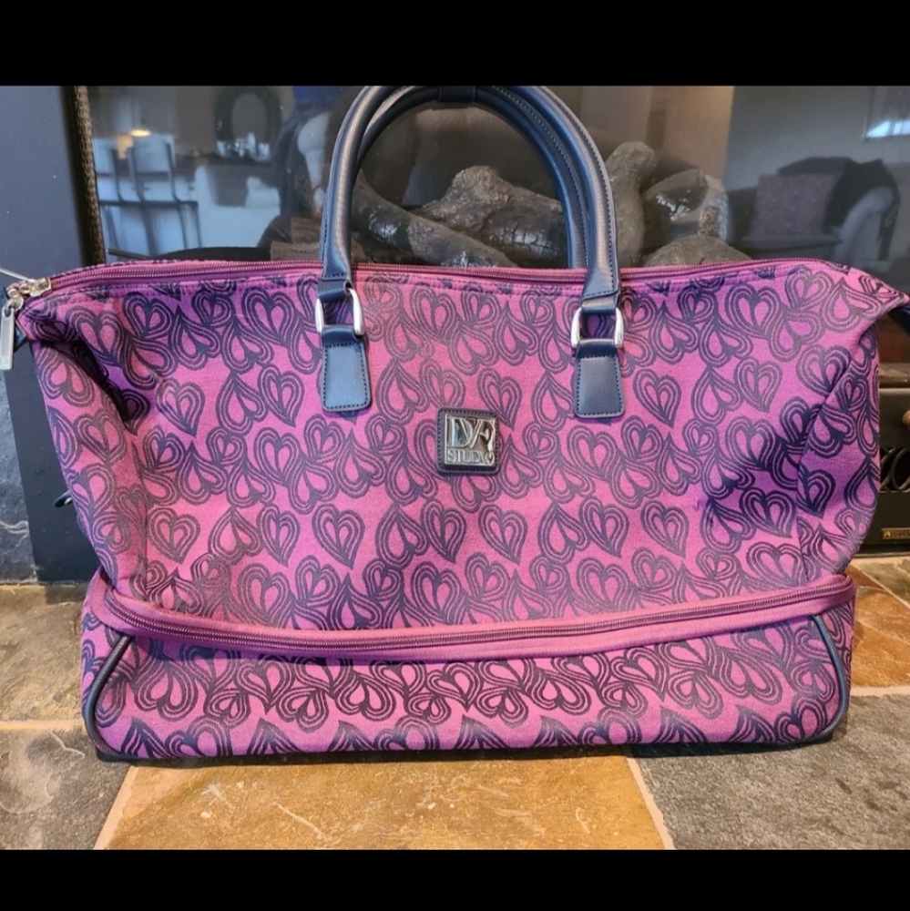 Diane von Furstenberg Pink Blue Oversized Weekender Overnight Duffle Bag Luggage